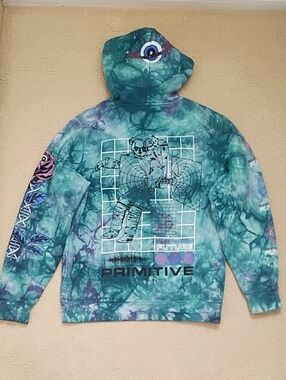 Primitive Skateboarder Hoodie Purple Teal Tie-Dye Astronaut Graphic Small
